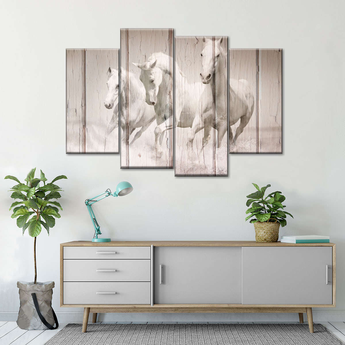 Rustic White Horses Wall Art