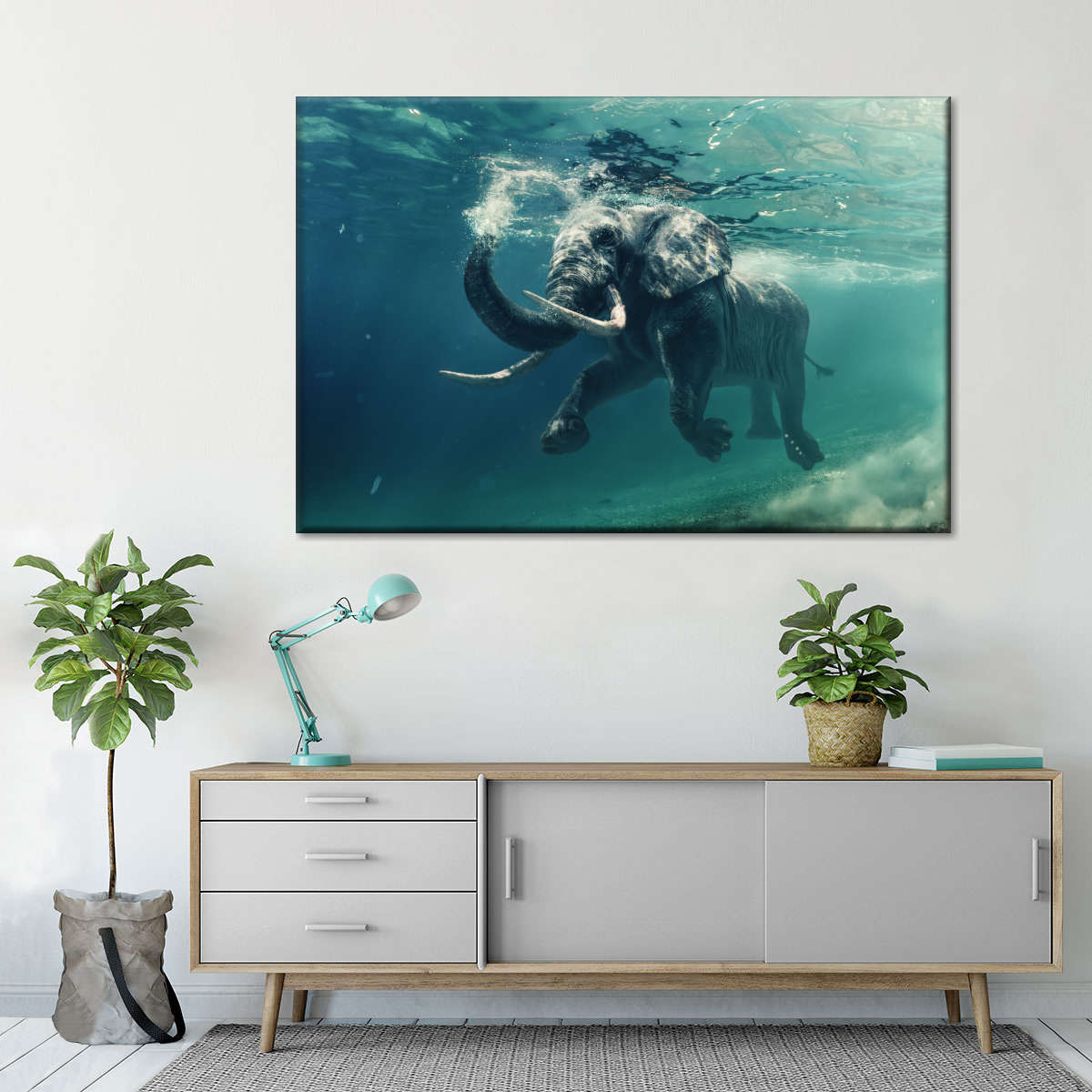 Swimming Elephant Wall Art