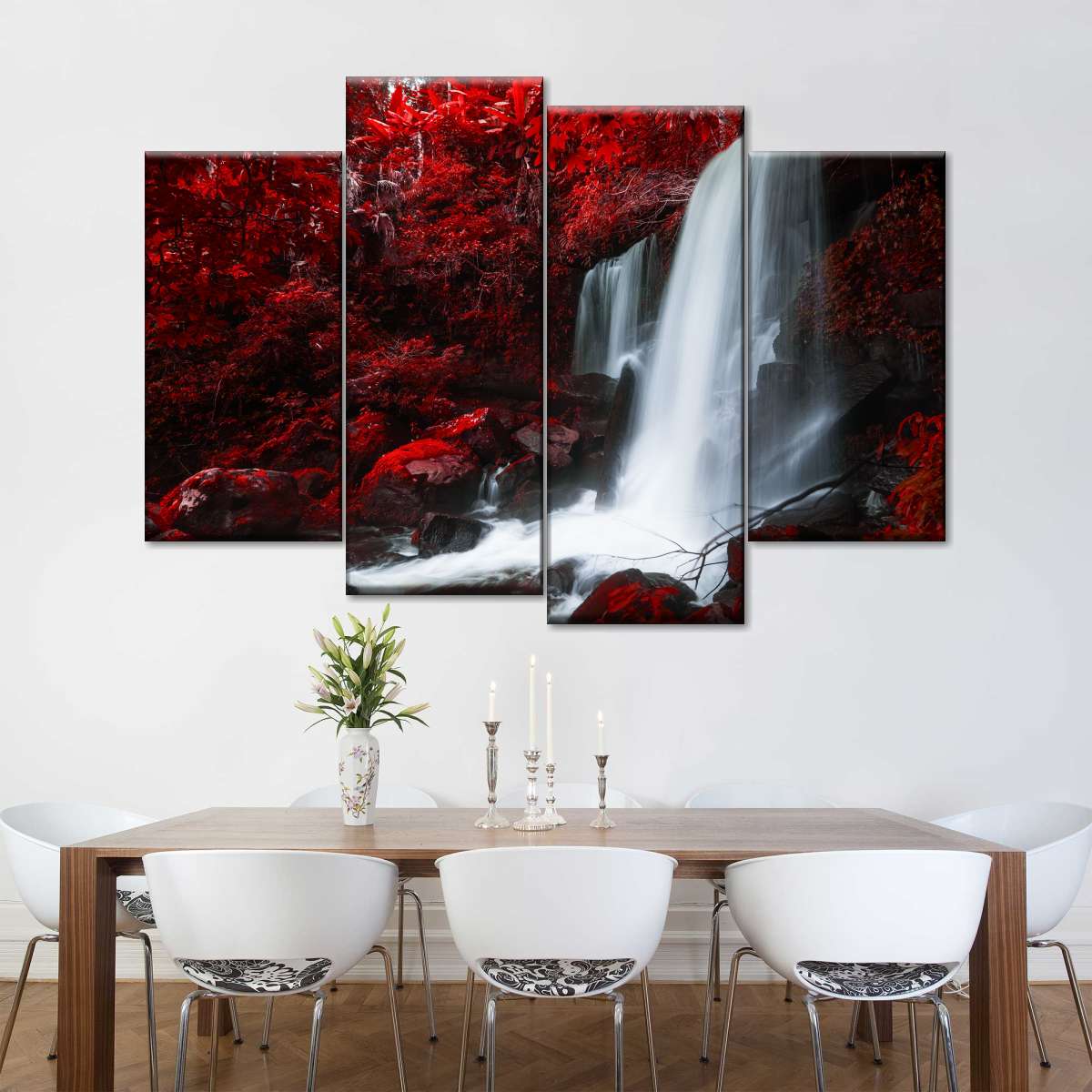 Red Autumn Waterfall Wall Art