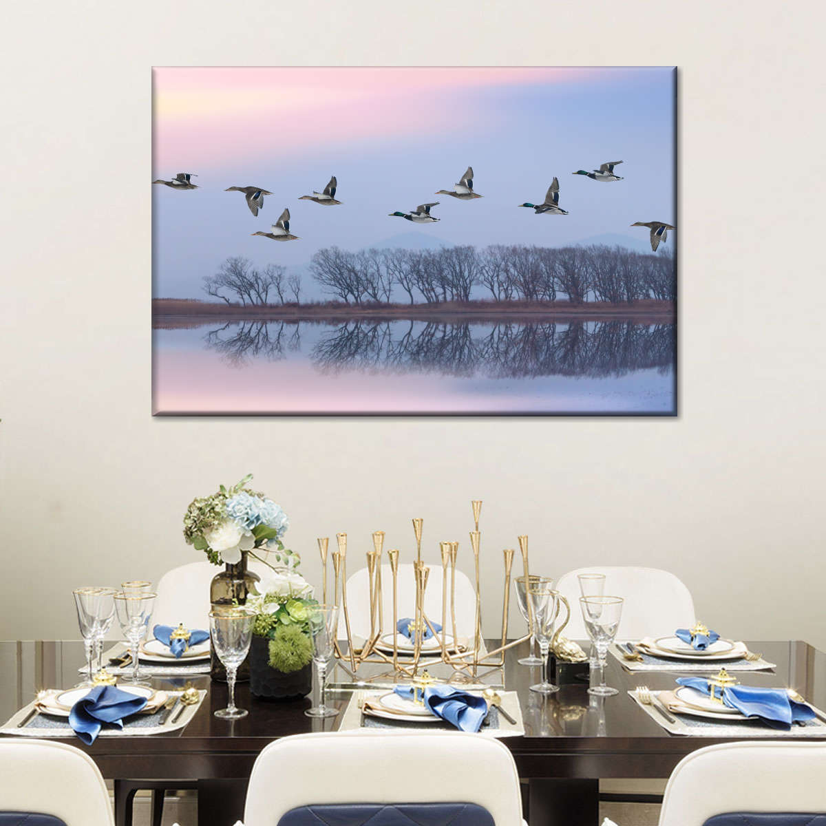 Pink Sky Over Ducks Wall Art