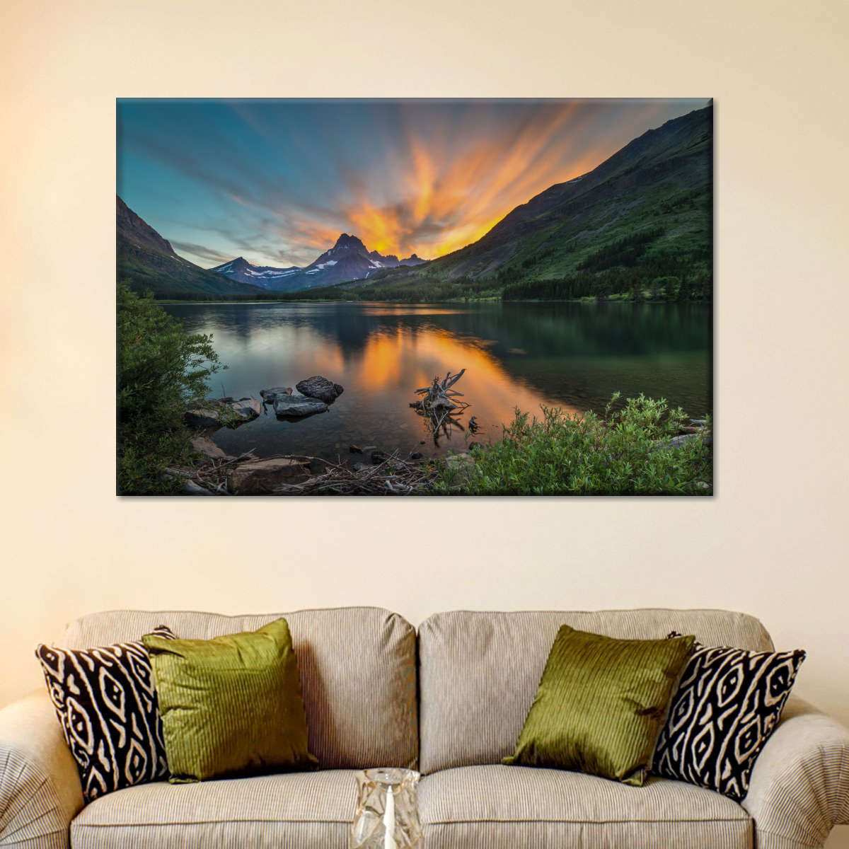 Swiftcurrent Sunset Lake Wall Art