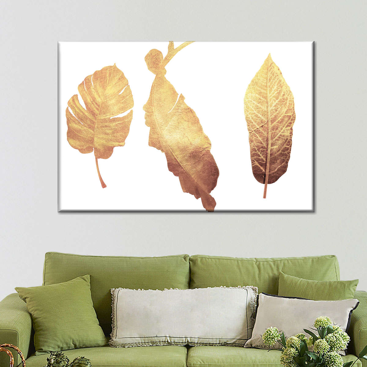 Triple Golden Leaves Wall Art