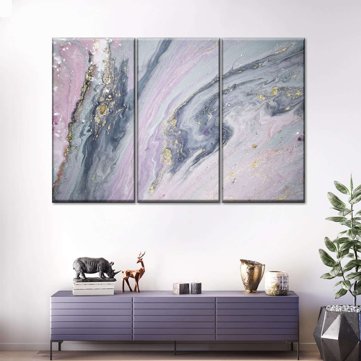 Pink And Grey Abstract Wall Art