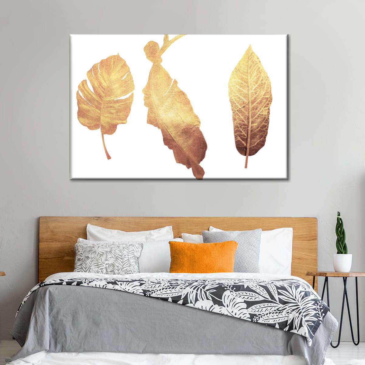 Triple Golden Leaves Wall Art