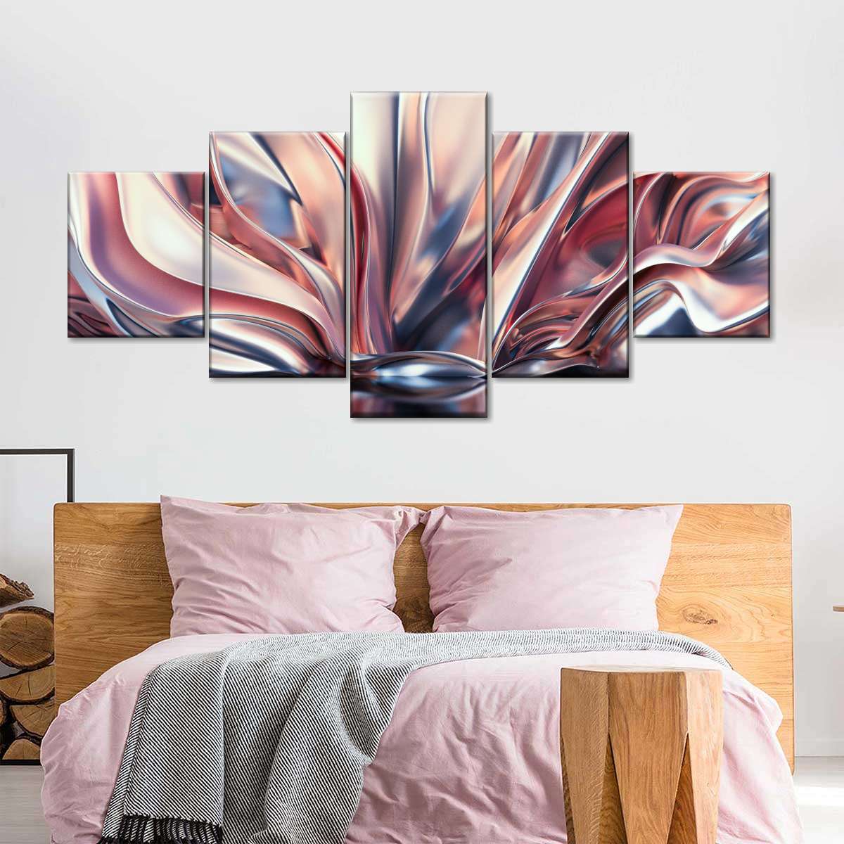 Pink And Silver Abstract Wall Art