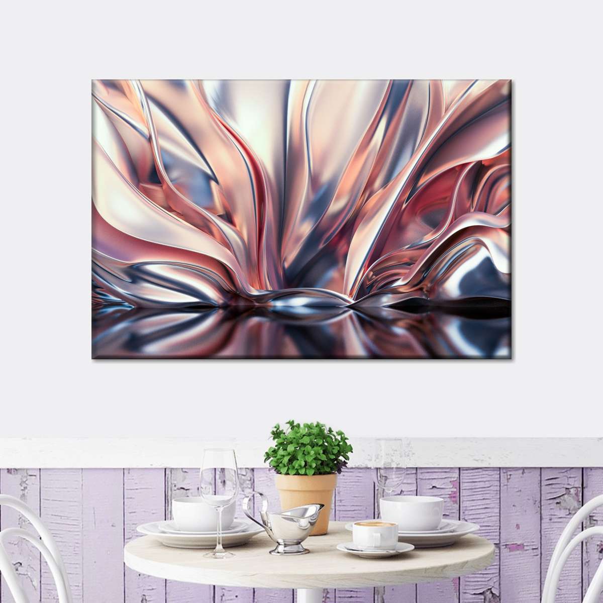 Pink And Silver Abstract Wall Art