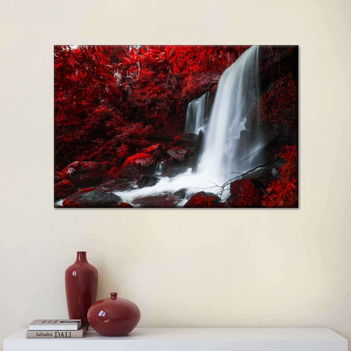 Red Autumn Waterfall Wall Art