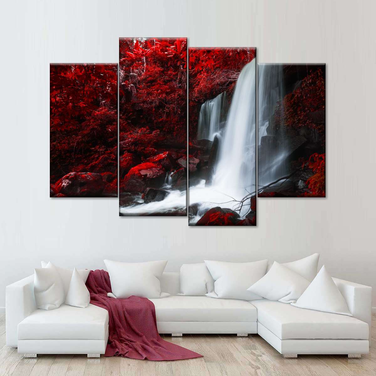 Red Autumn Waterfall Wall Art