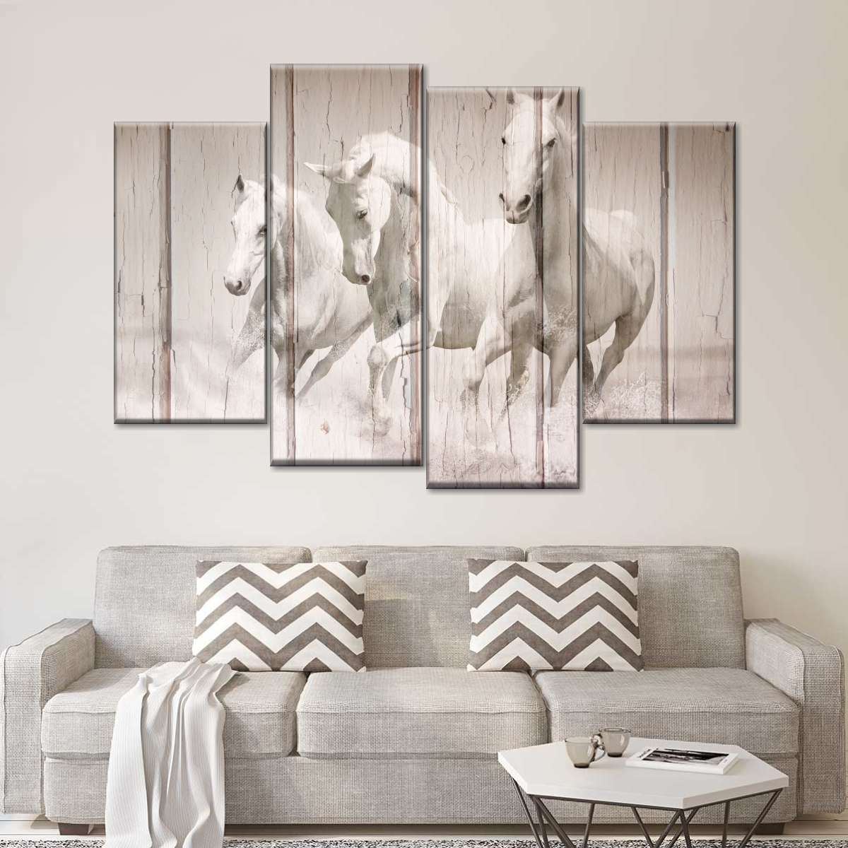 Rustic White Horses Wall Art