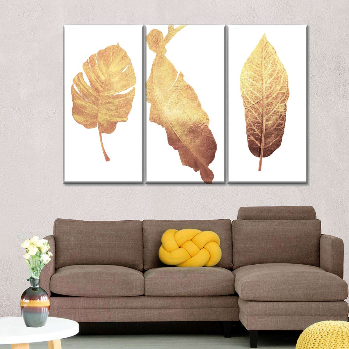 Triple Golden Leaves Wall Art