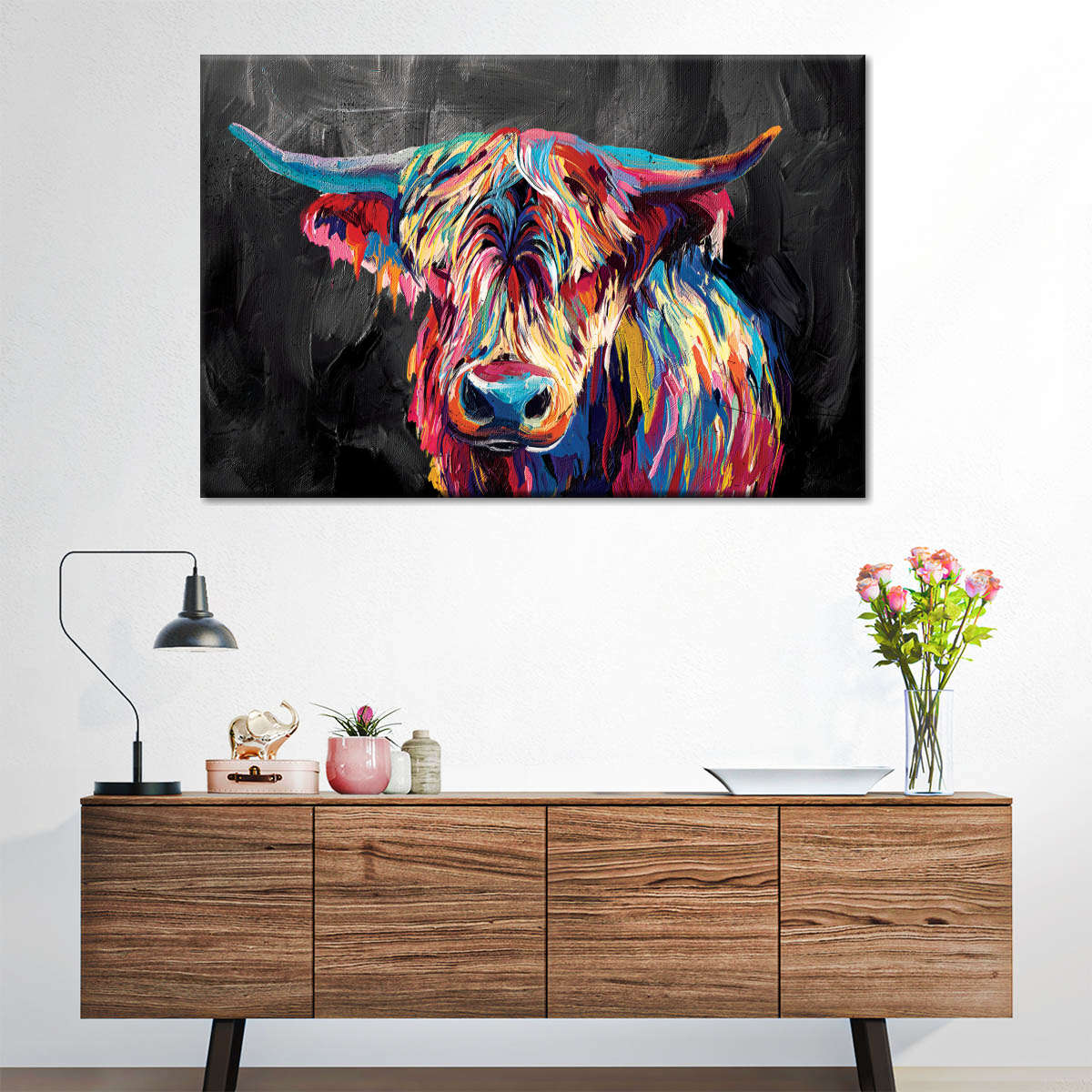 Colorful Highland Cow Wall Art