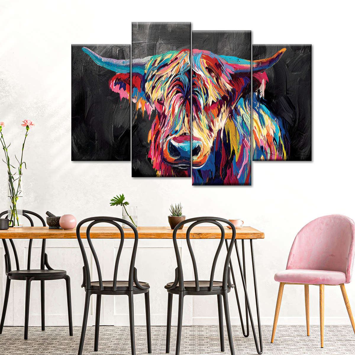 Colorful Highland Cow Wall Art
