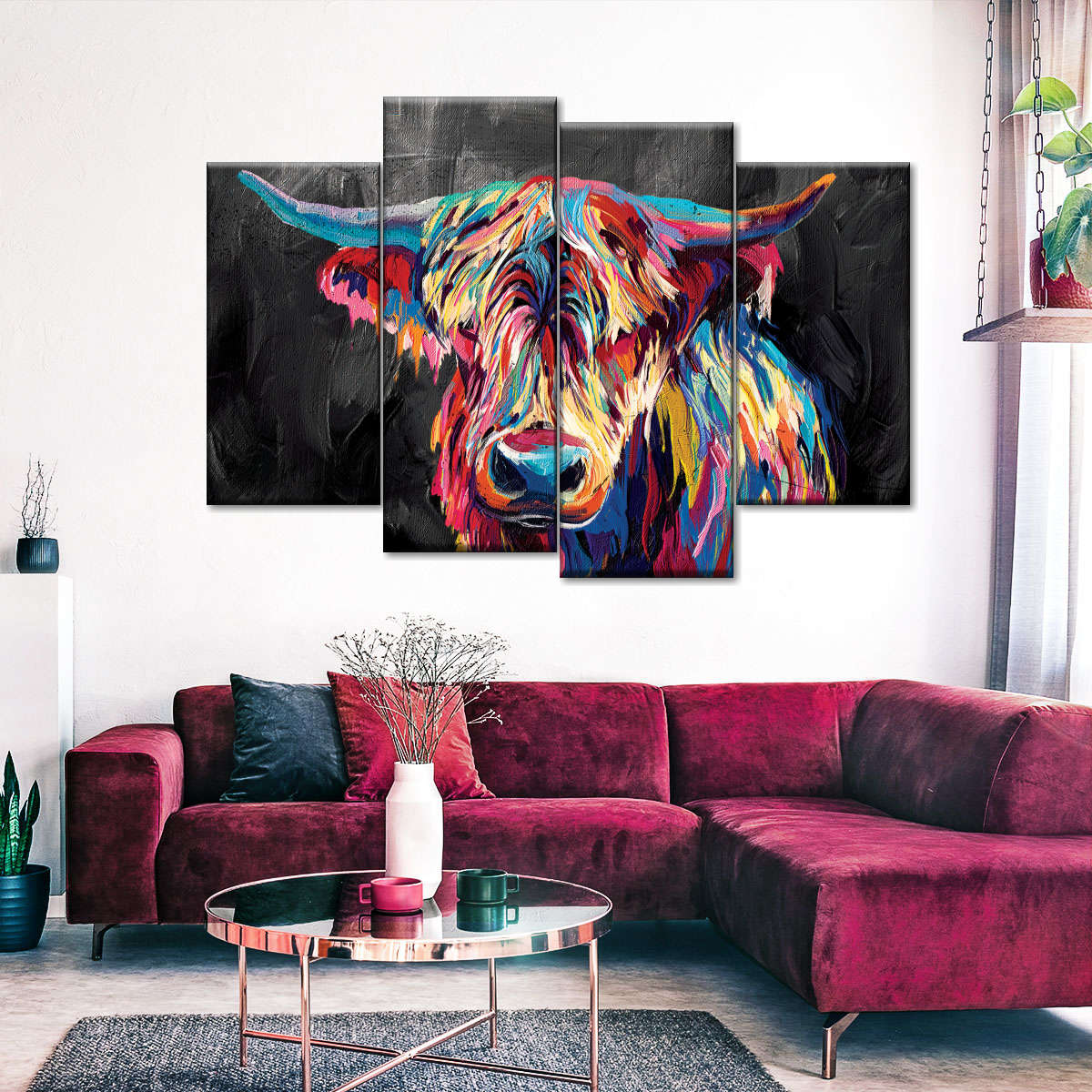Colorful Highland Cow Wall Art