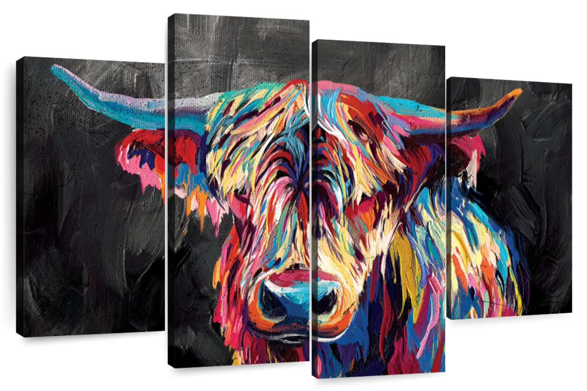 Colorful Highland Cow Wall Art