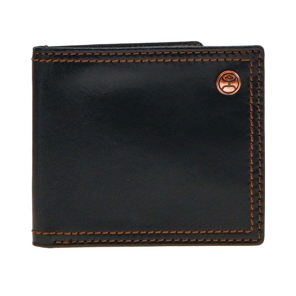 Hooey Classic black leather bifold wallet, front