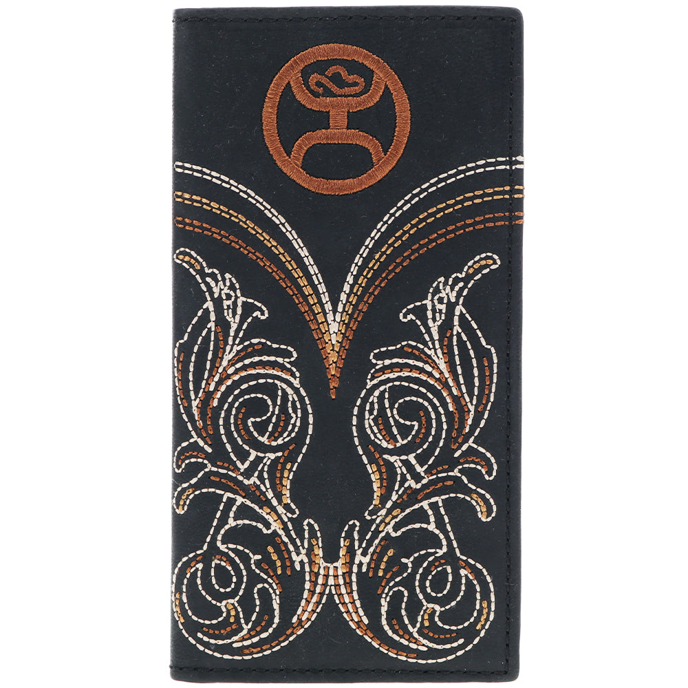 Hooey Ranger black rodeo wallet with boot stitch embroidery, front