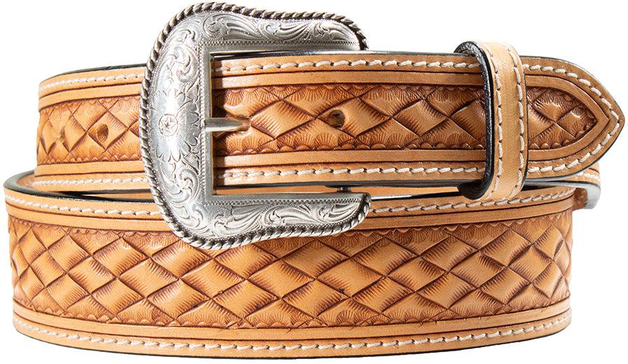 Nocona natural basketweave tapered western belt, buckle detail