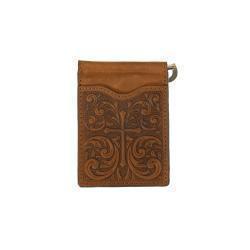 Nocona medium brown cross scroll embossed money clip wallet, front