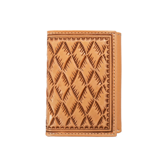 Nocona natural basketweave trifold wallet, front