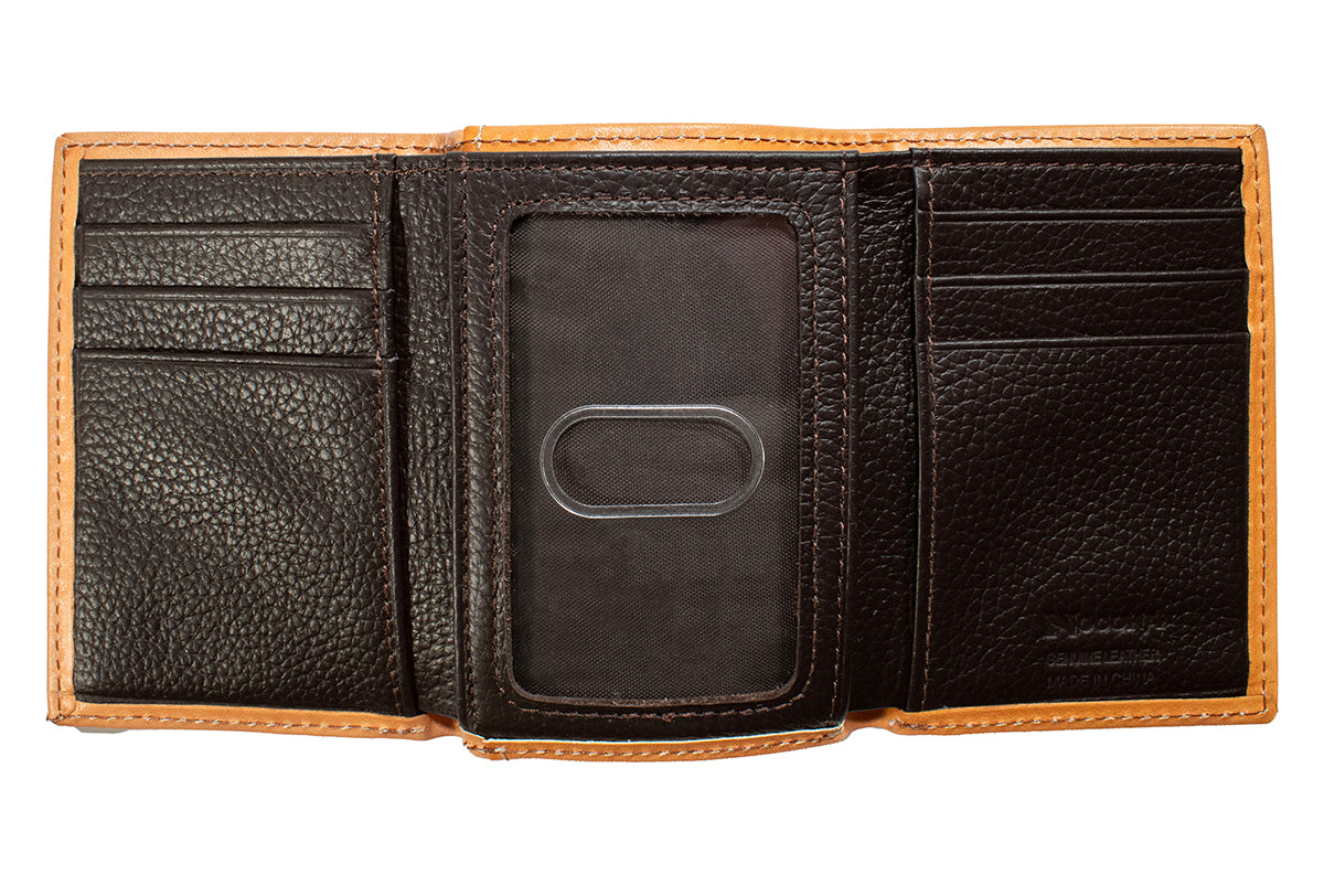 Nocona natural basketweave trifold wallet, inside