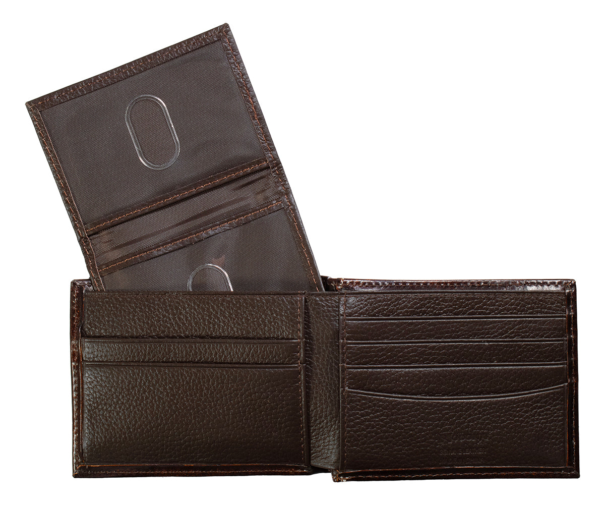 Nocona brown floral embossed bifold wallet with pass case, inside