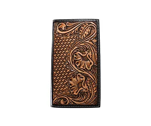 Nocona brown basketweave floral embossed rodeo wallet, front