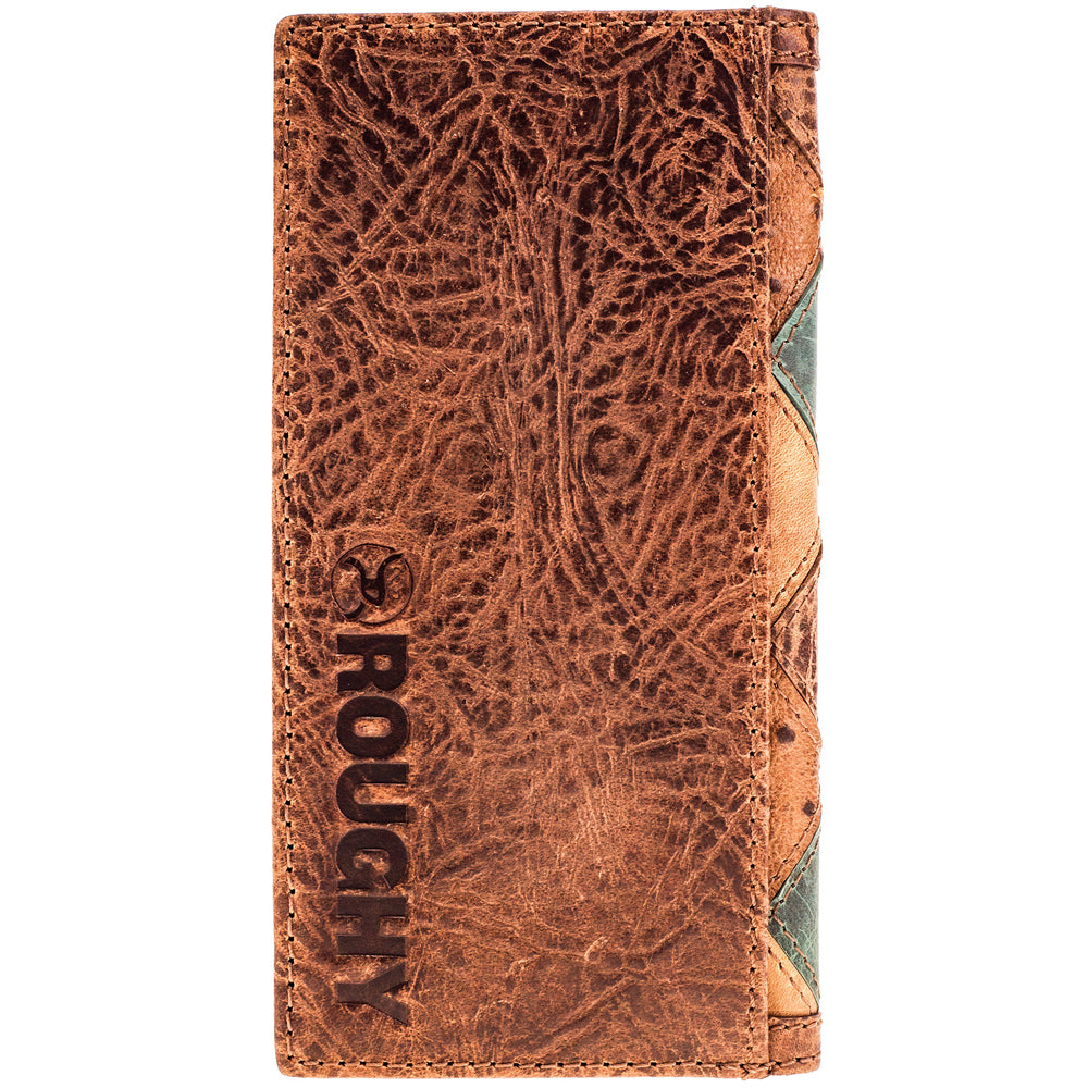 Hooey Roughy Ouray brown and turquoise patchwork rodeo wallet, back