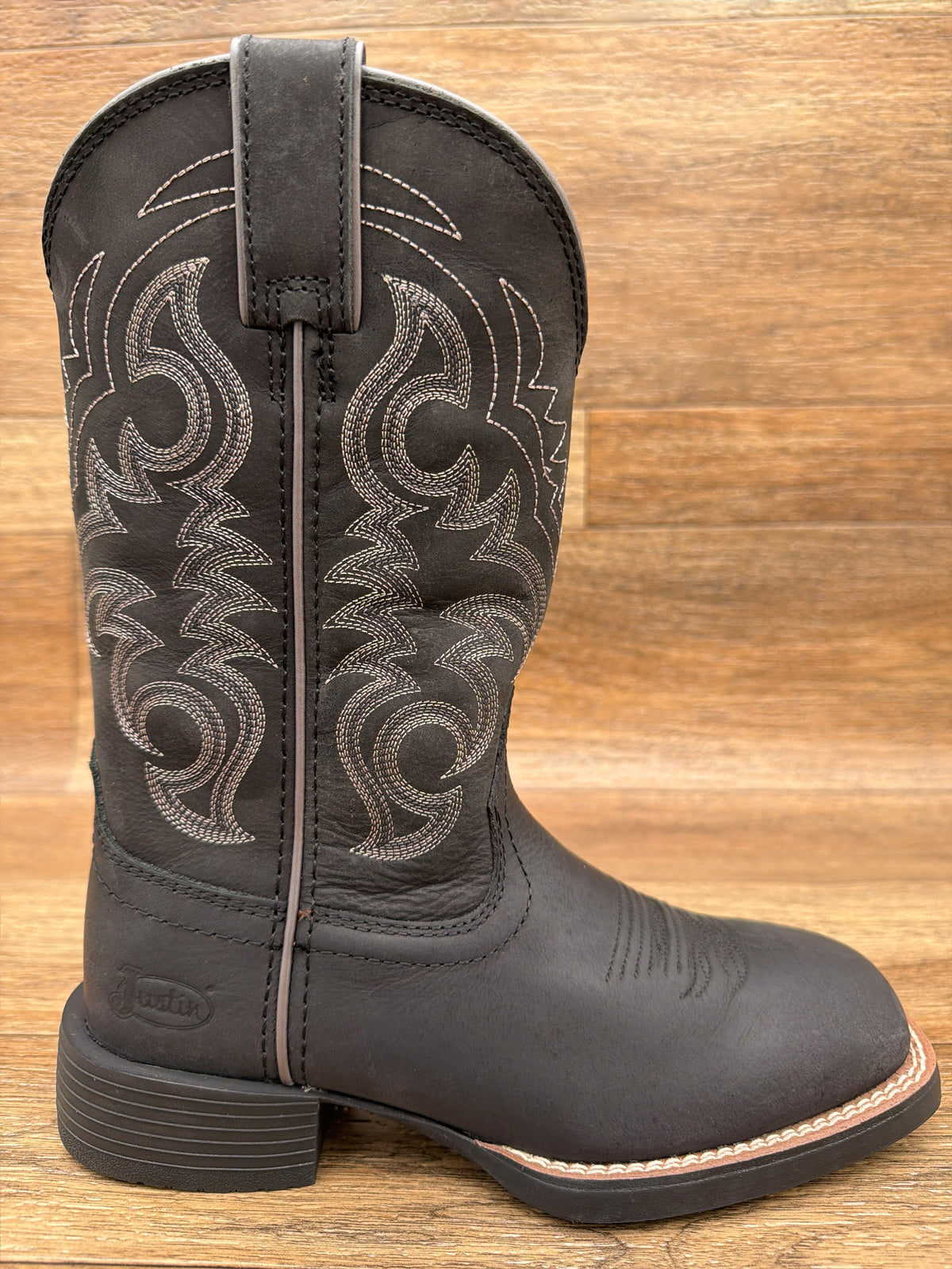 Women's Della 11 Inch Black Square Toe Western Boot by Justin - side view