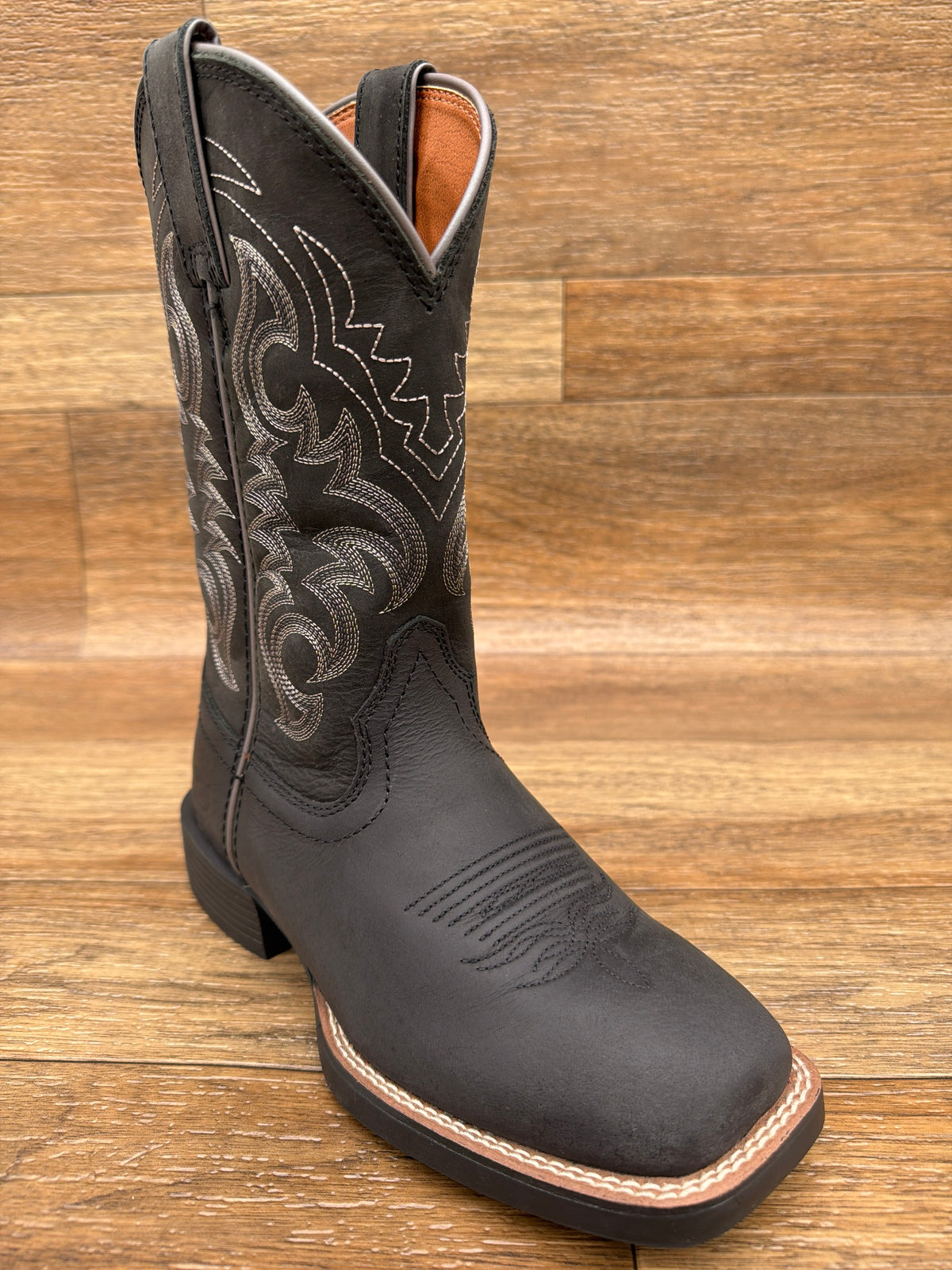 Women's Della 11 Inch Black Square Toe Western Boot by Justin - angle view