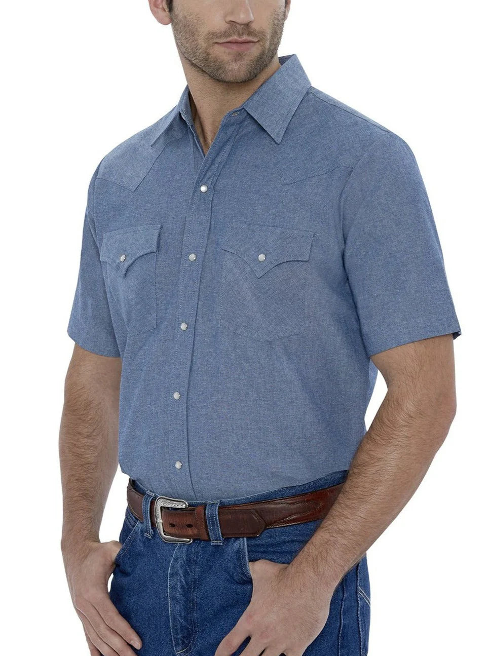 15202675(84) Men's Short Sleeve Pearl Snap Chambray Shirt by Ely & Walker