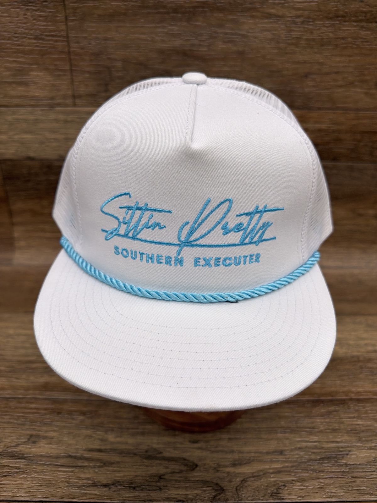 Sittin' Pretty flat brim rope cap in White by Southern Executer, front