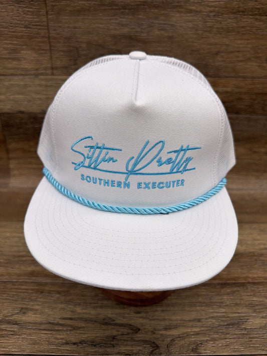 Sittin' Pretty flat brim rope cap in White by Southern Executer, front
