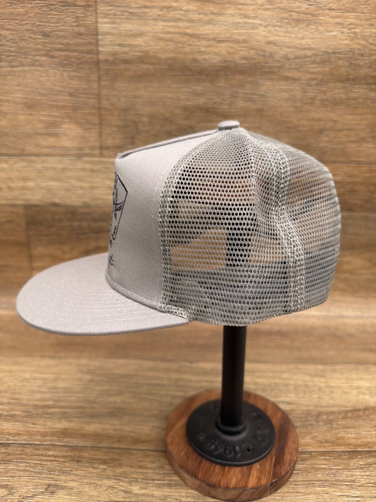 Three of a Kind flat brim trucker cap in Gray by Southern Executer, side