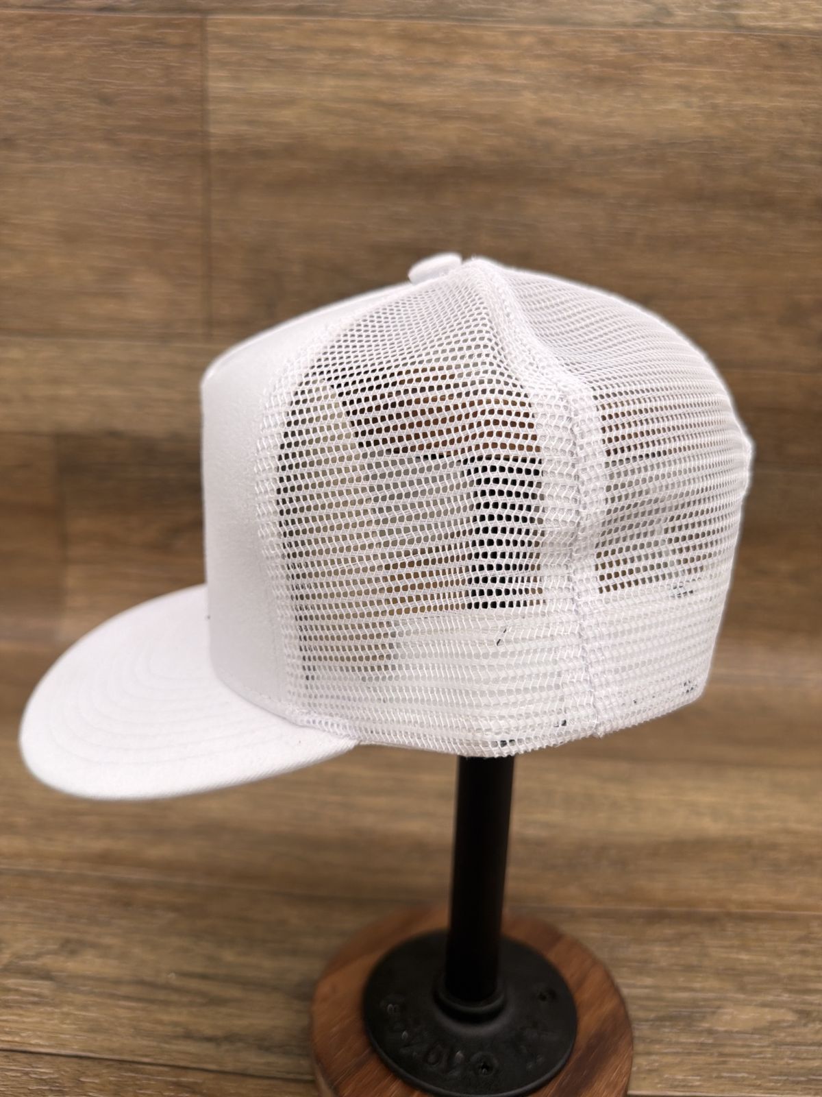 Two Pair flat brim trucker cap in White by Southern Executer, side