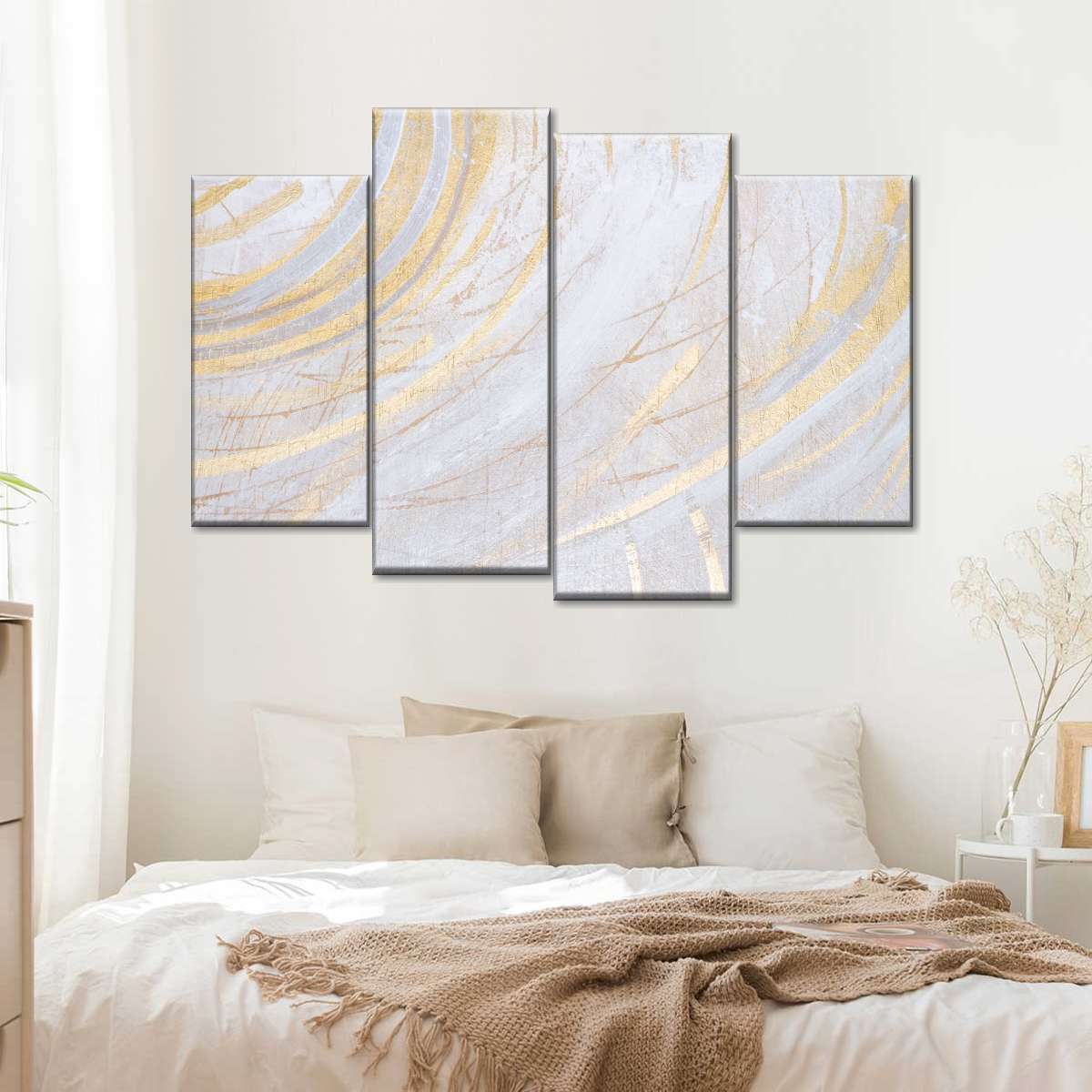 White And Gold Abstract Wall Art