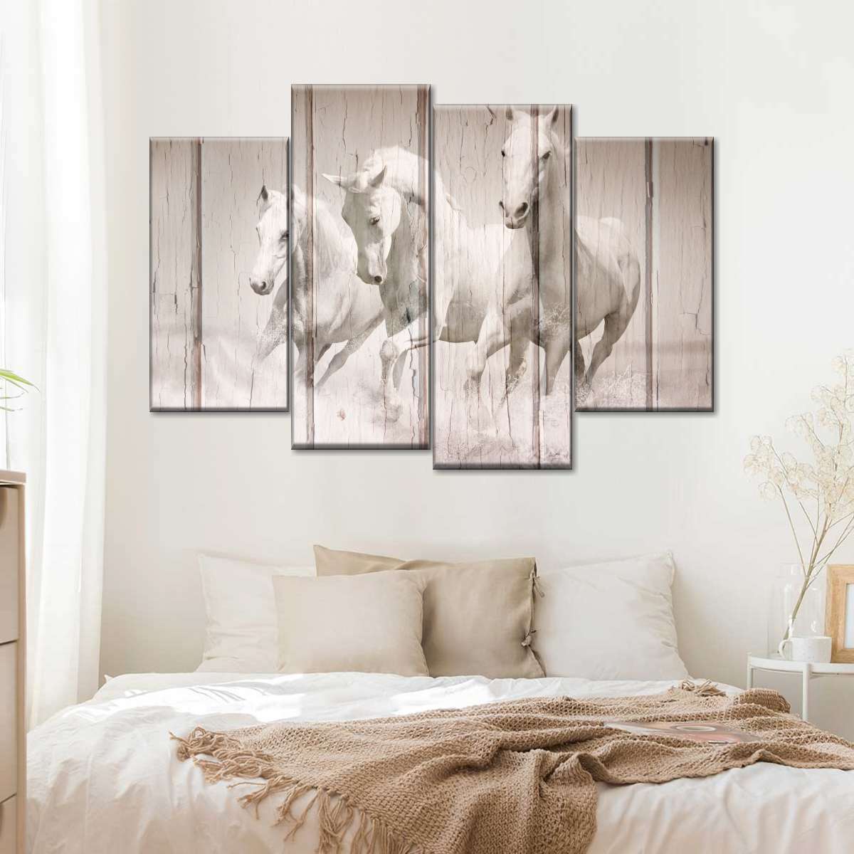 Rustic White Horses Wall Art