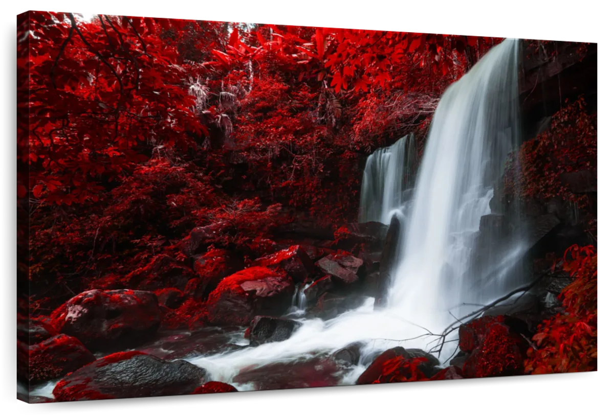 Red Autumn Waterfall Wall Art