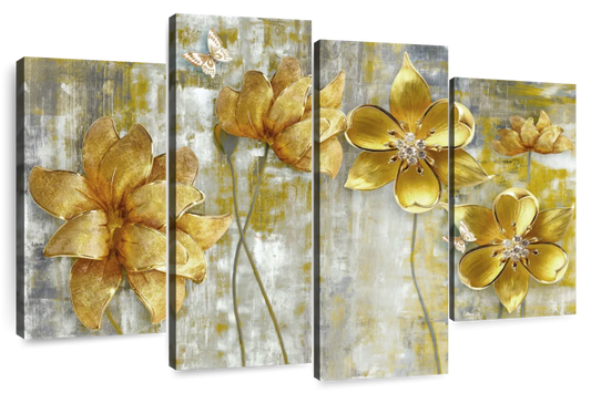 Large Golden Flowers Wall Art