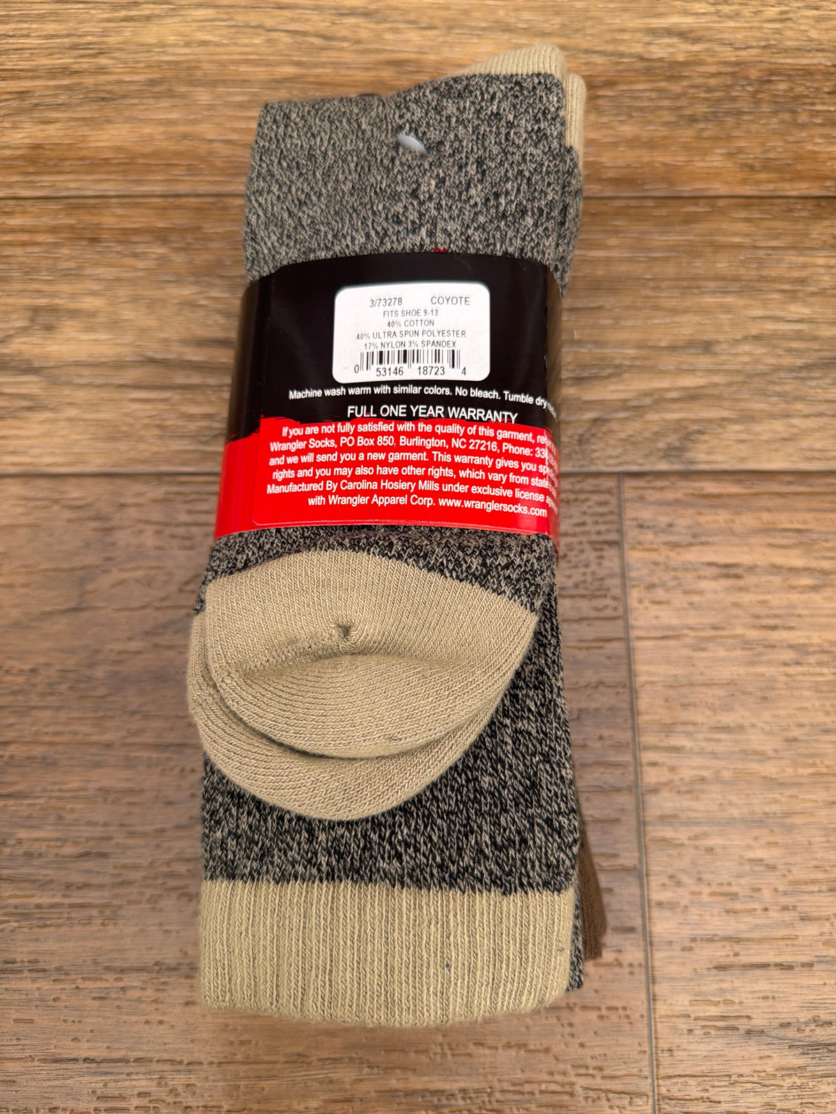 Riggs Workwear Ultra-Dri Socks in Coyote by Wrangler - back label