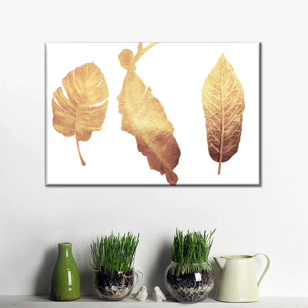 Triple Golden Leaves Wall Art