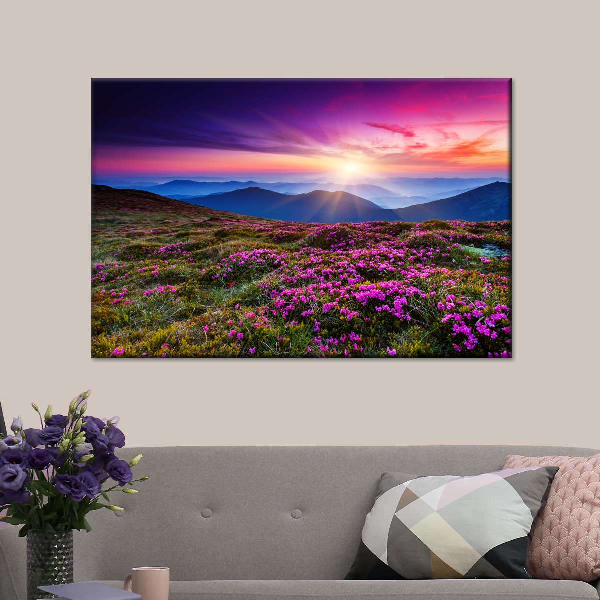 Pink Flowers At Sunset Wall Art