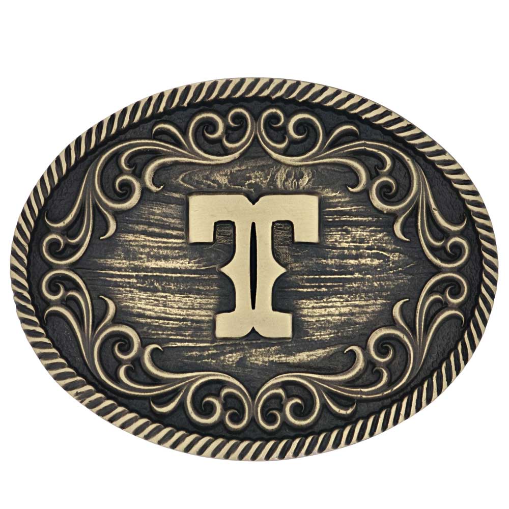 a915 Filigree Initial Attitude Buckle by Montana Silversmiths