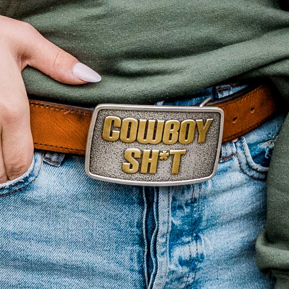 a923cst Cowboy Sh* Rectangular Attitude Buckle by Montana Silversmiths