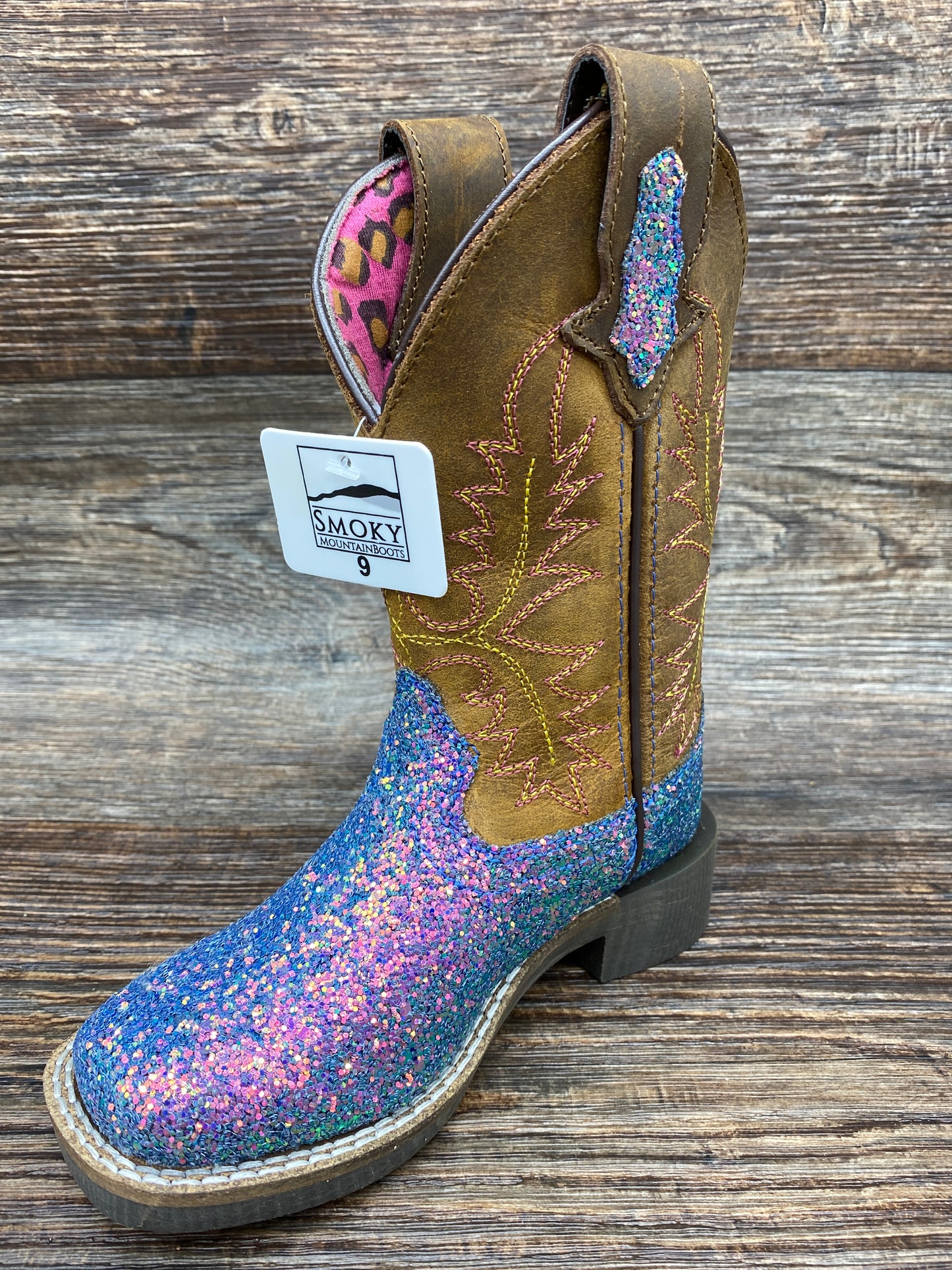 3077c Kid's Pastel Glitter Square Toe Western Boots by Smoky Mountain - 3077C Children's Sizes 8.5-3