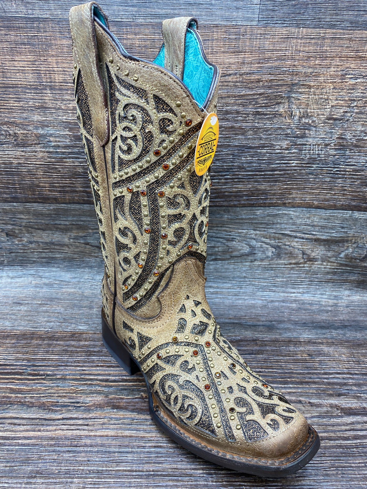 e1623 Women's Square Toe Laser Inlay & Studs Western Boot by Corral