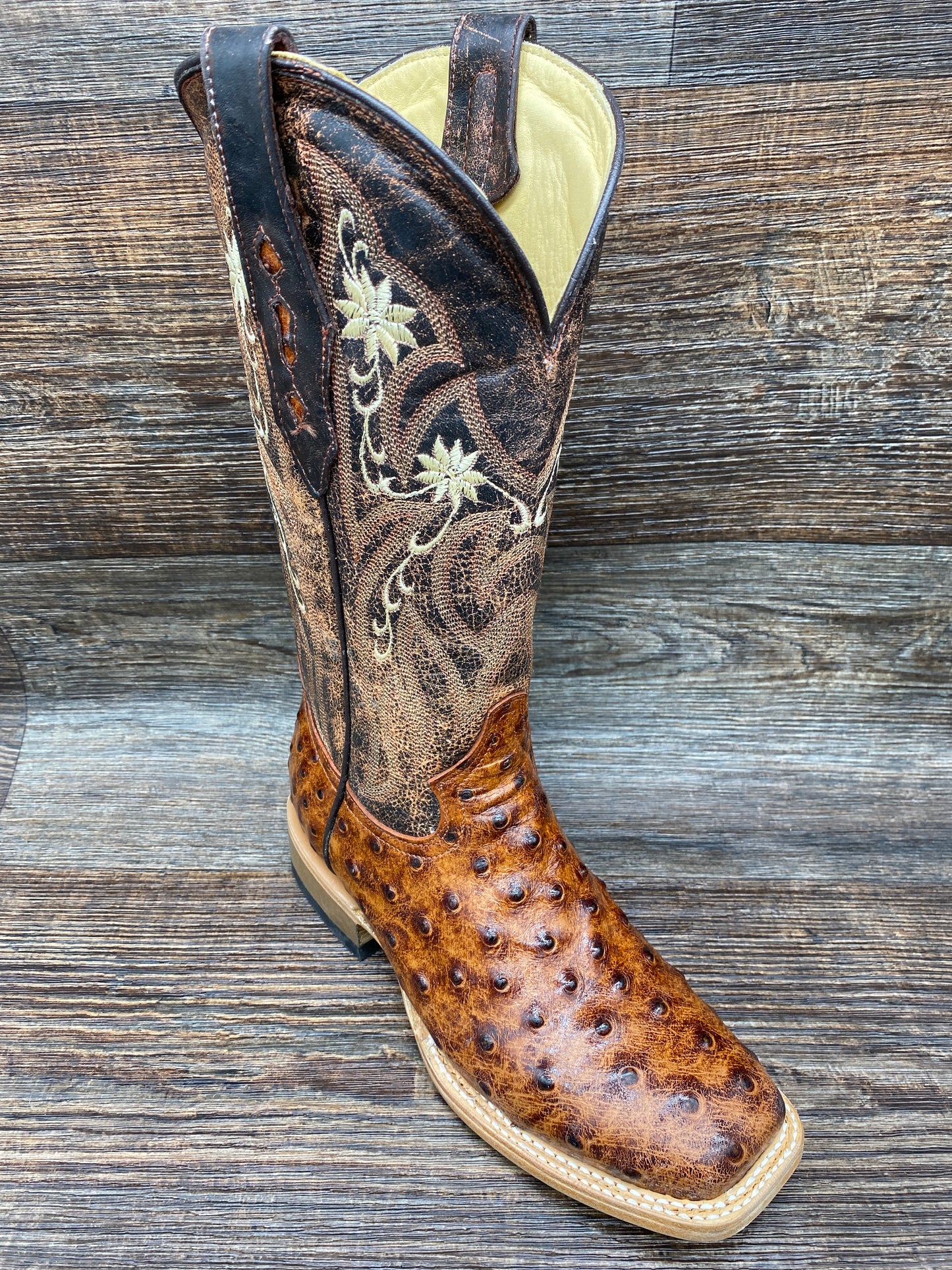 464q Women's Cognac Full Quill Print Square Toe Western Boot by Cowtown