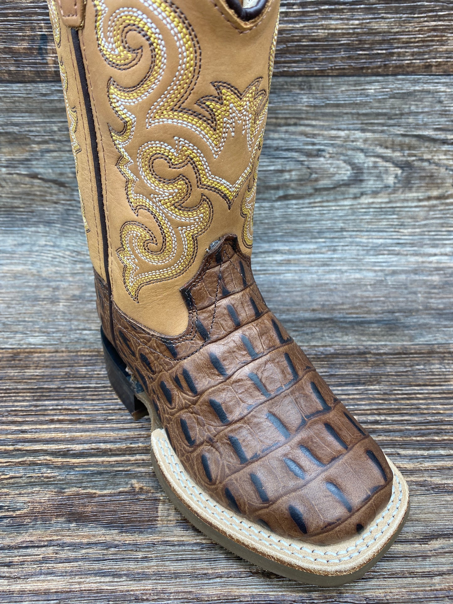 bsc1832 Kid's Alligator Print Square Toe Western Boots by Old West