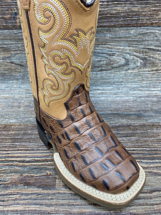 bsc1832 Kid's Alligator Print Square Toe Western Boots by Old West
