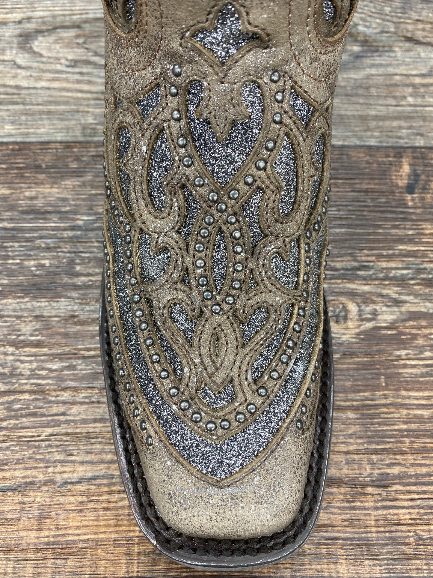 e1512 Women's Brown & Grey Glitter Inlay Square Toe Western Boot by Corral