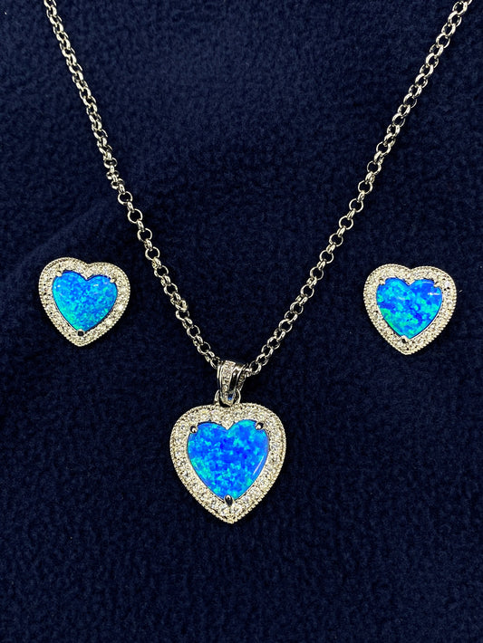 js3952 Earring And Necklace Set by Montana Silversmiths- Halo Heart with Opal